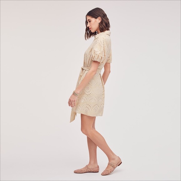 Sam Edelman Belted  Puff Sleeve Eyelet Mini Shirtdress - Picture 3 of 11